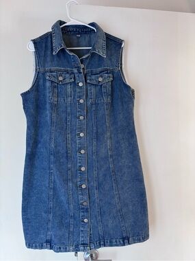 Sleeveless Denim Boutique Button-Front Dress